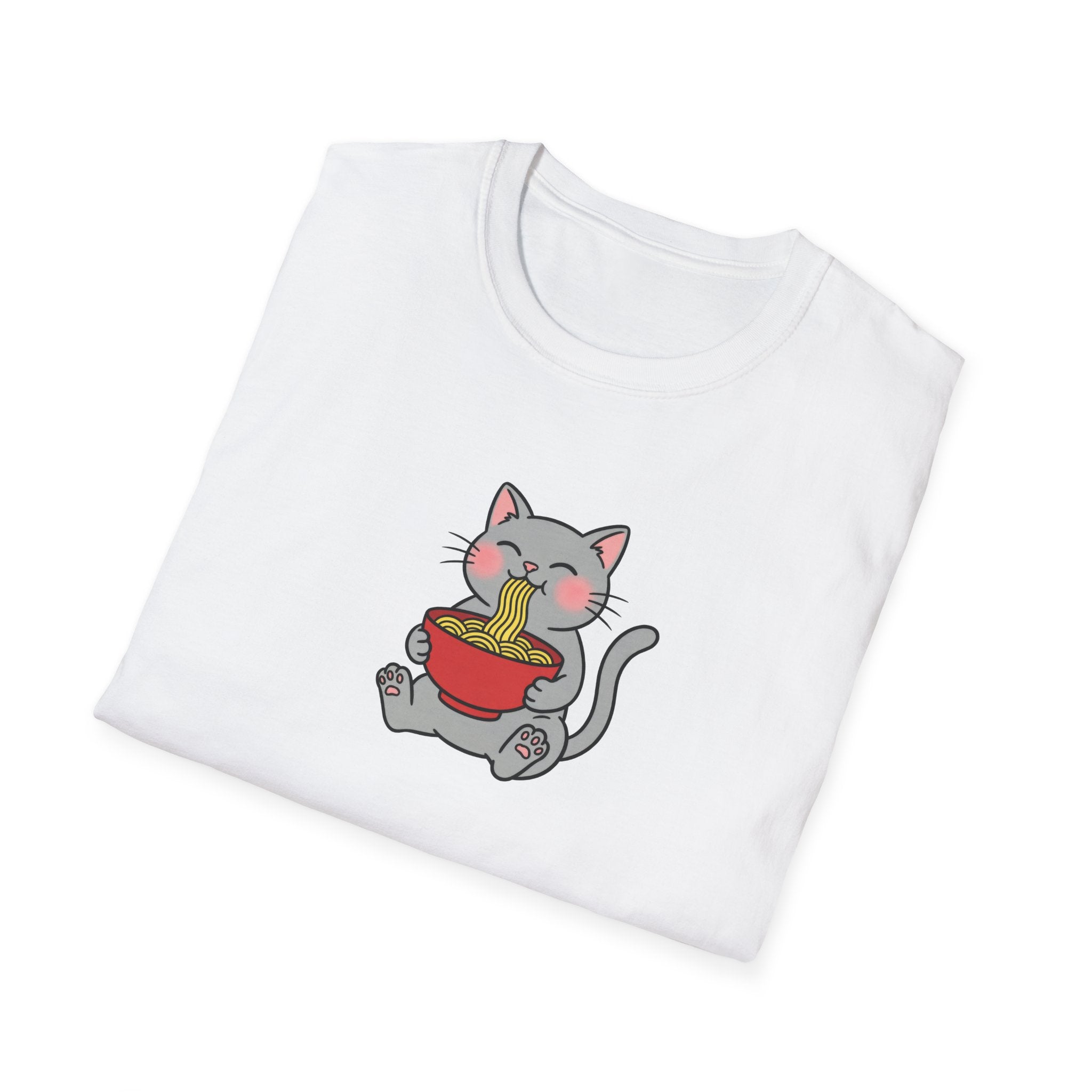 Happy Ramen Cat Unisex Graphic T-Shirt – Cute Japanese Noodle Tee