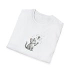 Whimsical Cat and Dandelion Unisex T-Shirt – Cute Kitten Graphic Tee