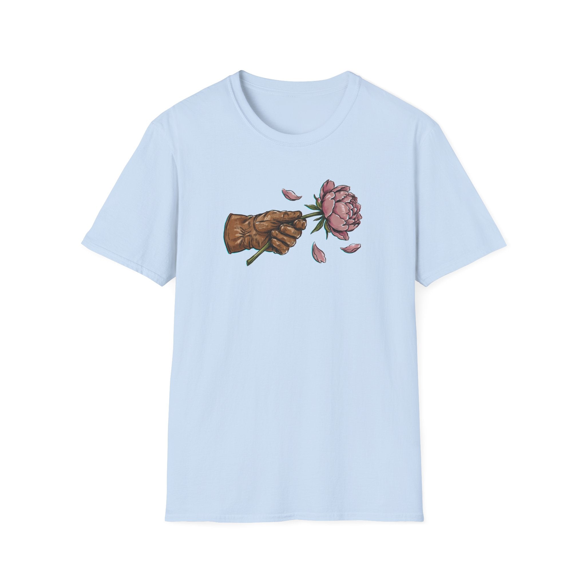 Vintage Hand Holding Peony T-Shirt | Retro Botanical Streetwear Unisex Tee