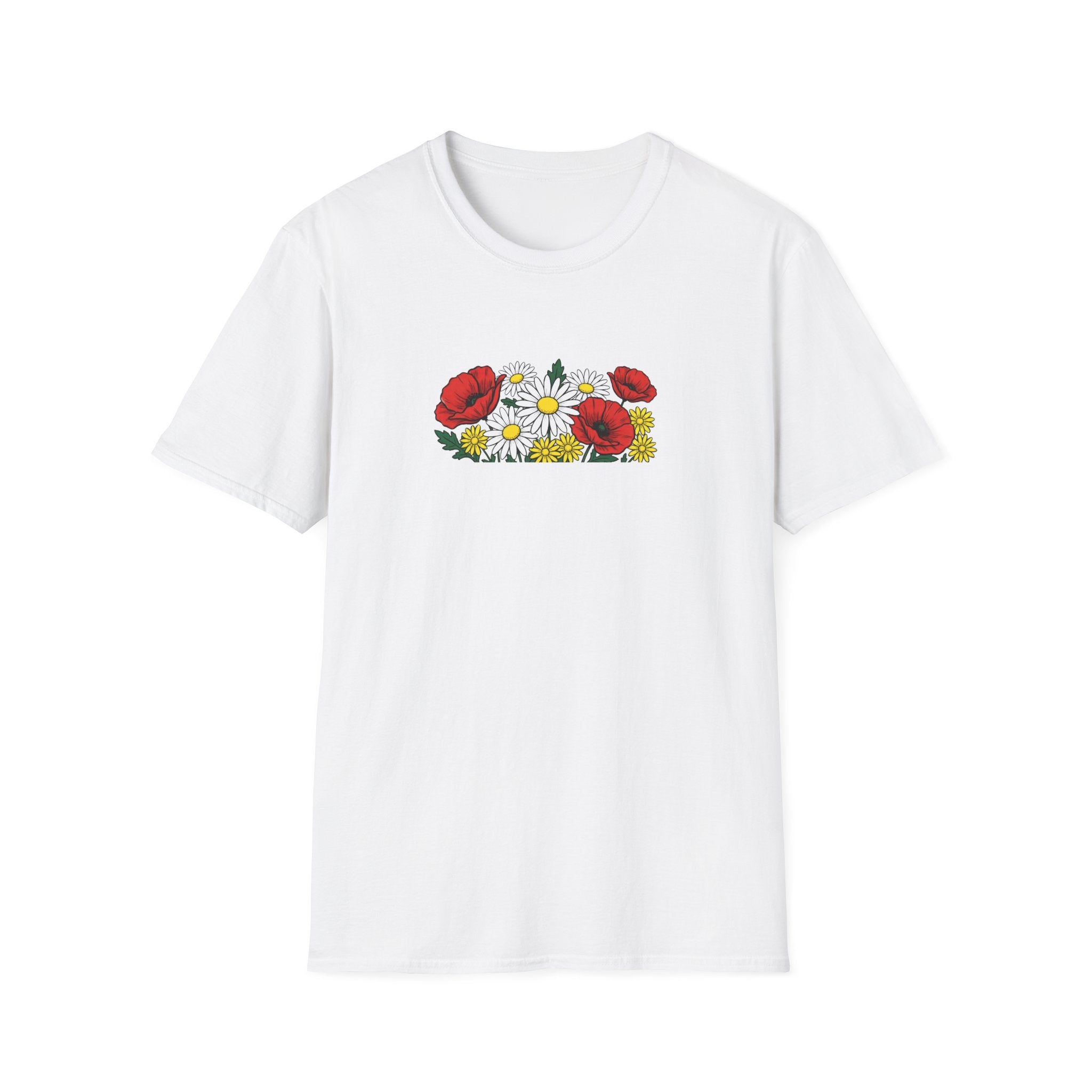 Wildflower Bouquet Unisex T-Shirt – Poppies and Daisies Graphic Tee