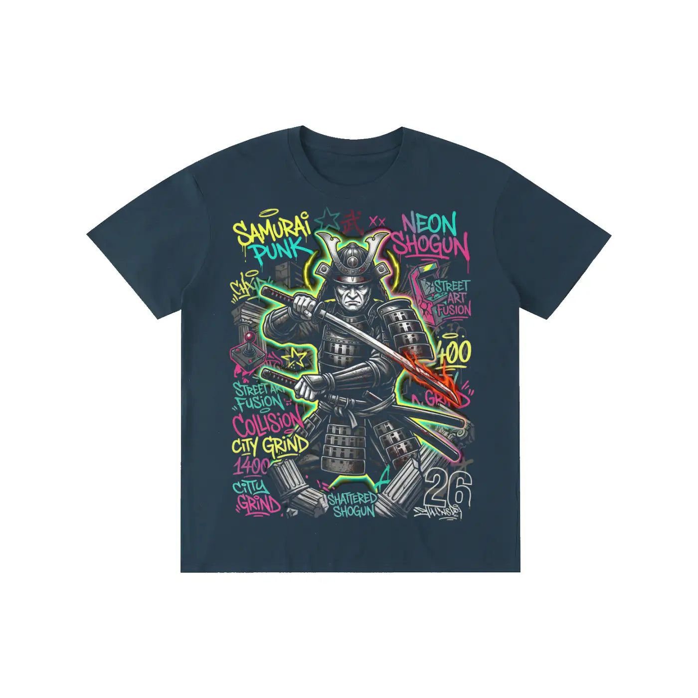 Neon Samurai Punk Graphic Streetwear Tee