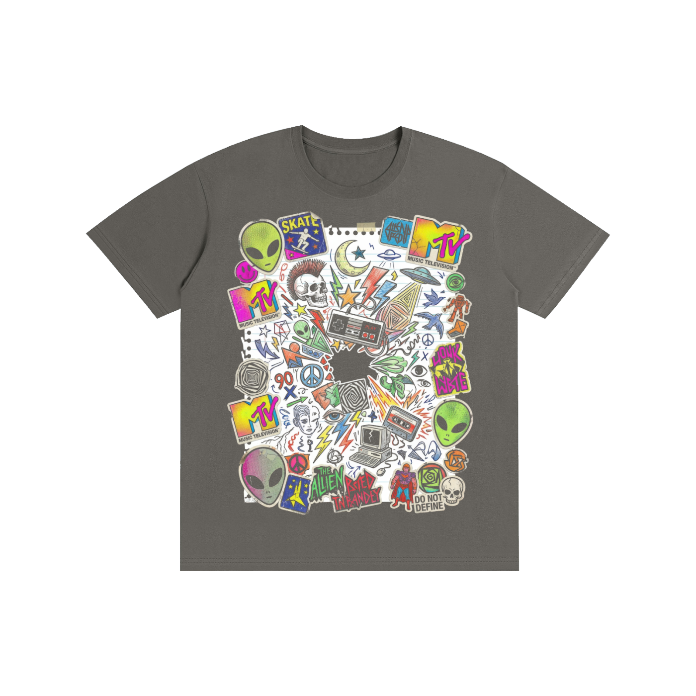 90s Retro Sticker Collage Graphic Tee