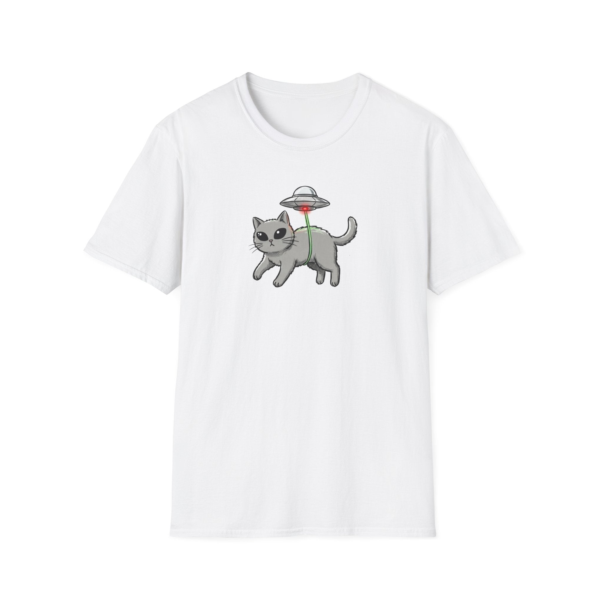 Funny UFO Cat Abduction Unisex T-Shirt - Retro Alien Space Cat Graphic Tee