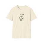 Minimalist White Tulip and Bee Unisex T-Shirt - Vintage Botanical Flower Graphic Tee