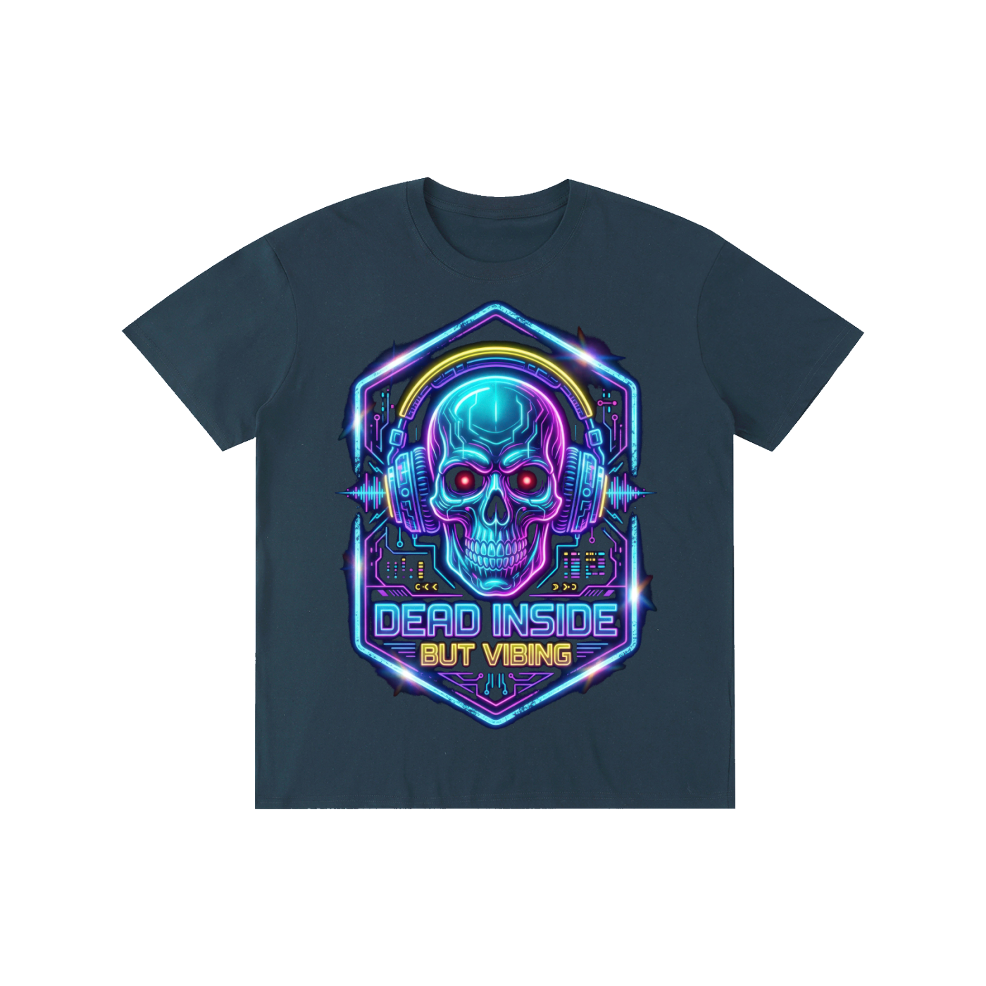 Neon Cyber Skull "Dead Inside But Vibing" Graphic Tee t-shirt