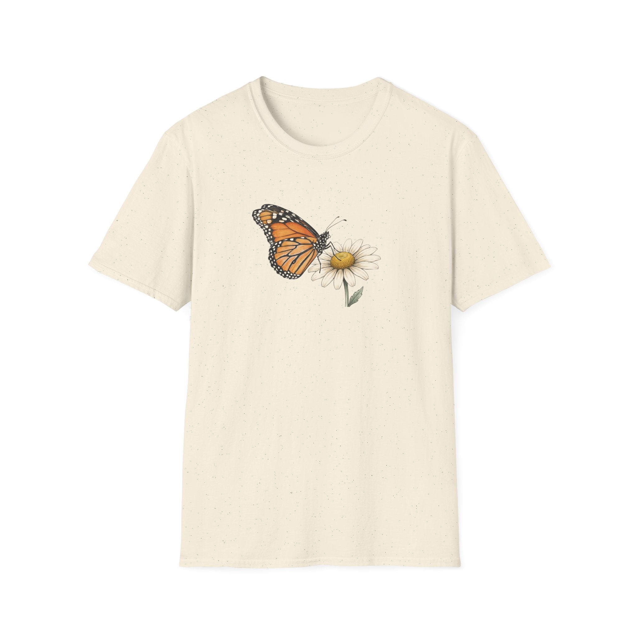 Minimalist Monarch Butterfly and Daisy Unisex T-Shirt - Vintage Botanical Flower Graphic Tee