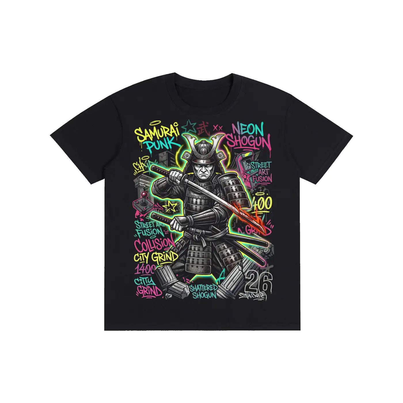 Neon Samurai Punk Graphic Streetwear Tee