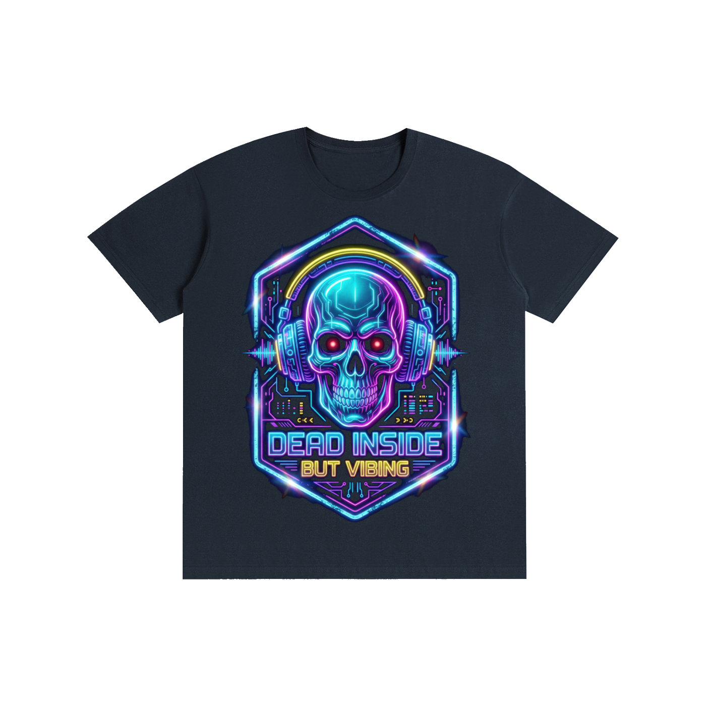 Neon Cyber Skull "Dead Inside But Vibing" Graphic Tee t-shirt