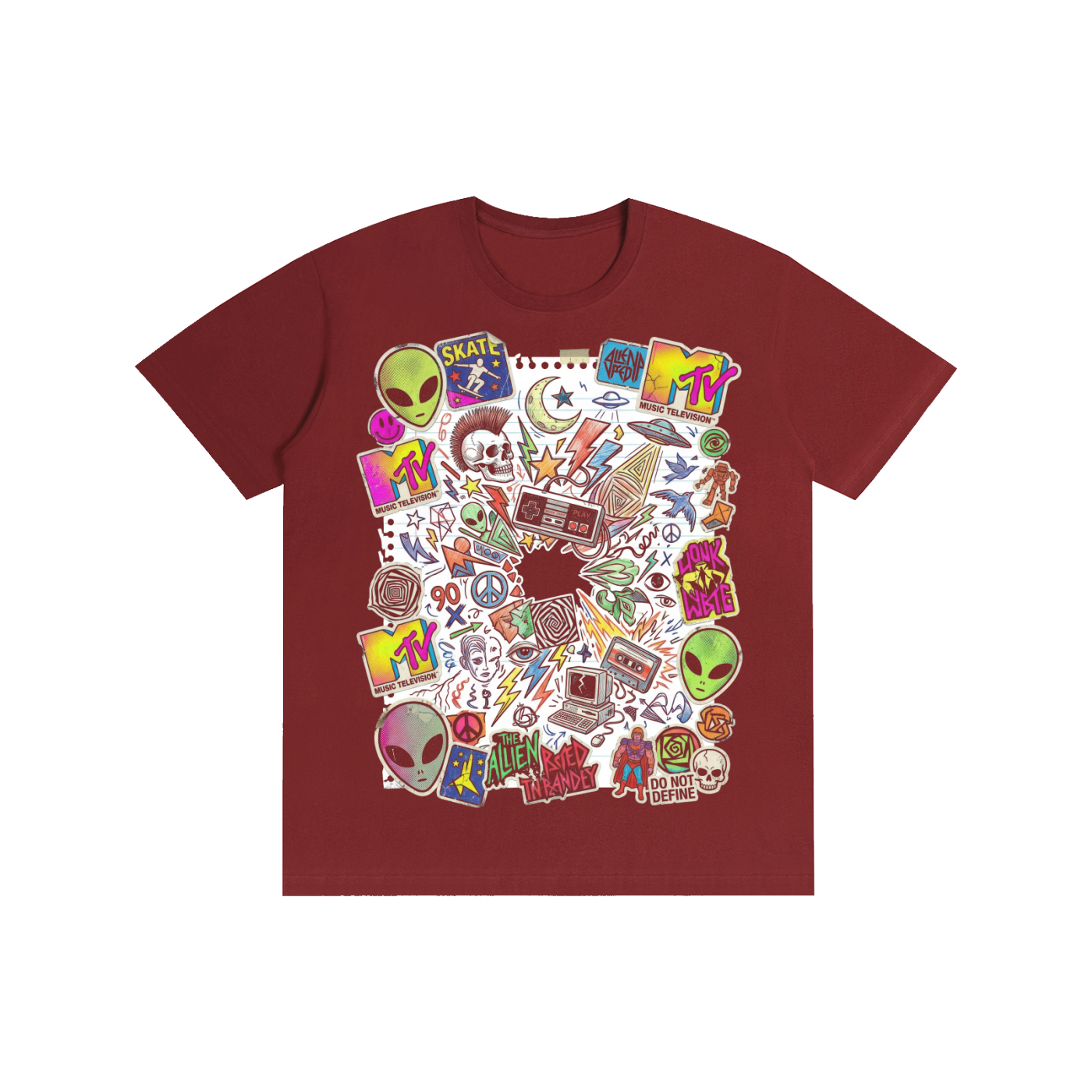 90s Retro Sticker Collage Graphic Tee