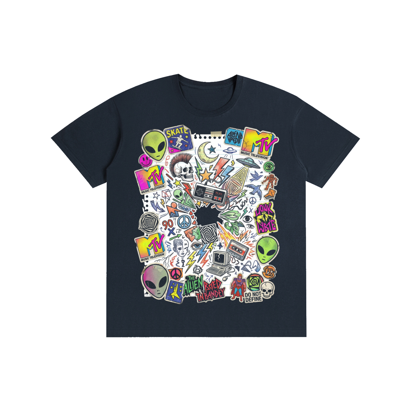 90s Retro Sticker Collage Graphic Tee