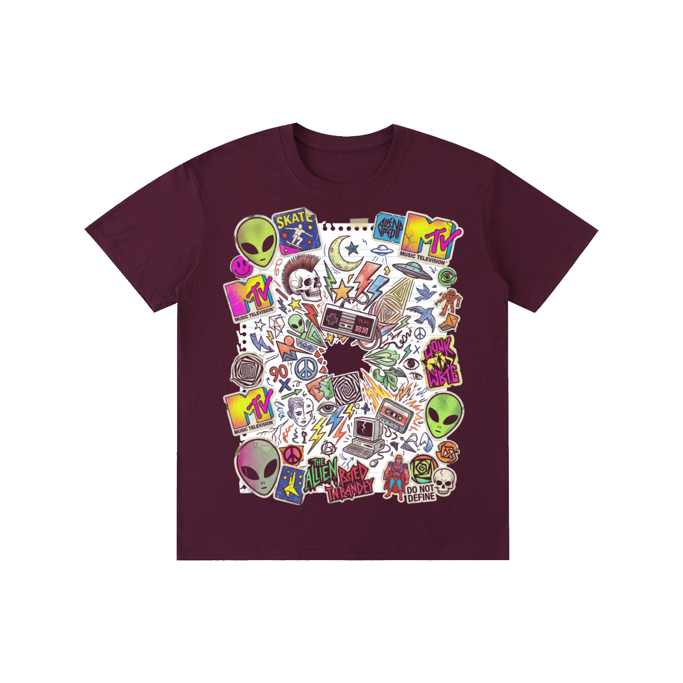 90s Retro Sticker Collage Graphic Tee