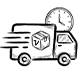 Fast delivery truck with clock and package, symbolizing quick shipping and timely service
